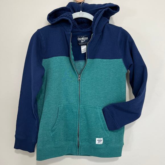 Oshkosh Hoodie  Hooded Jacket Full Zip Green Blue FleeceSz 12 - Picture 4 of 8